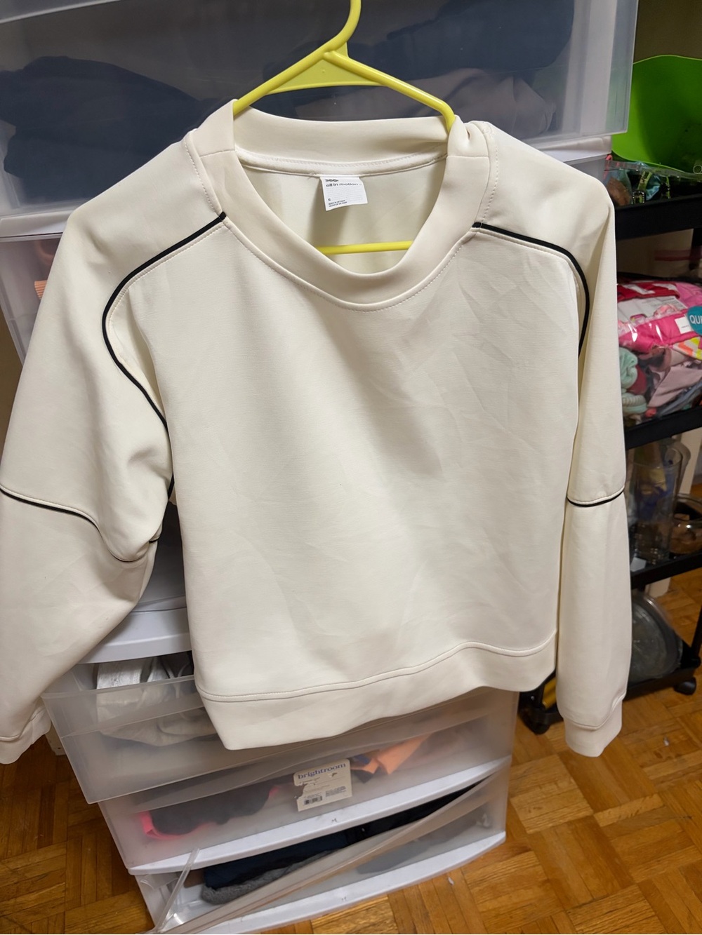 all in motion Cream Crewneck Sweatshirt with Black Piping